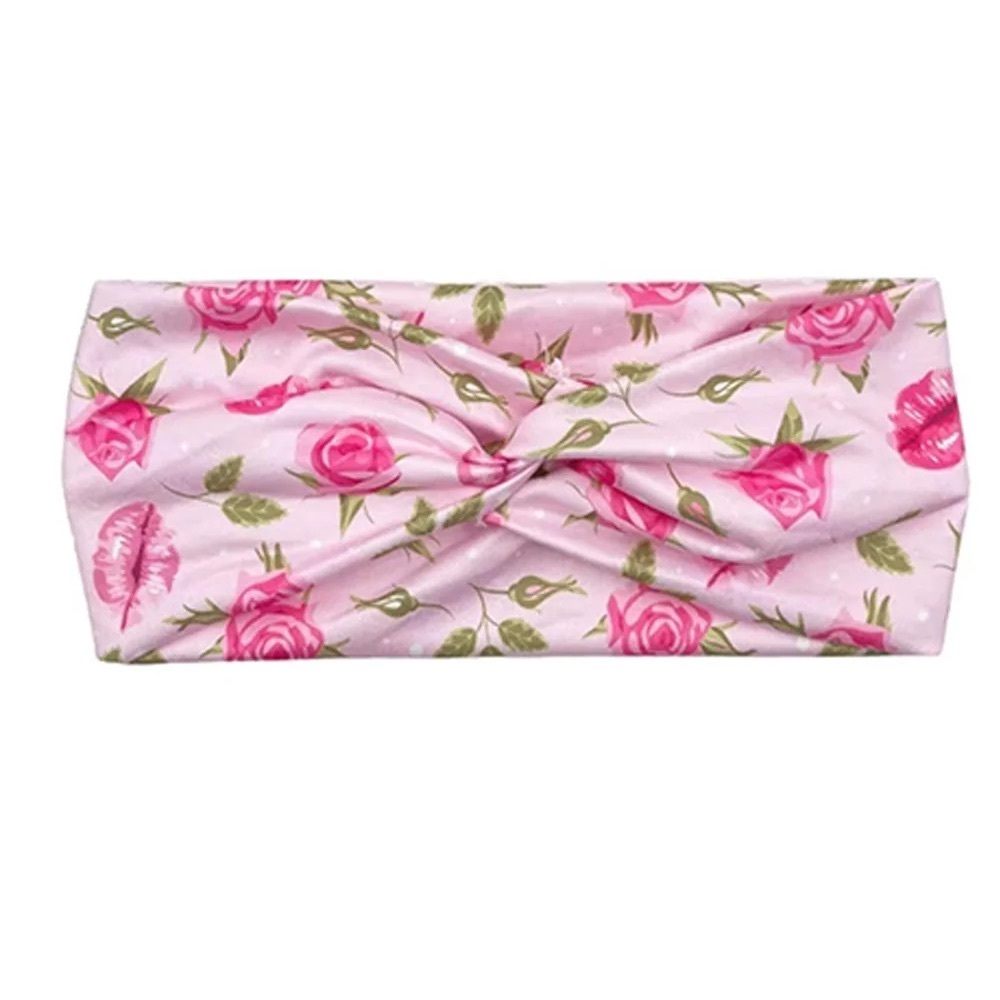 Pink Floral & Lips Print Valentine Twist Headband